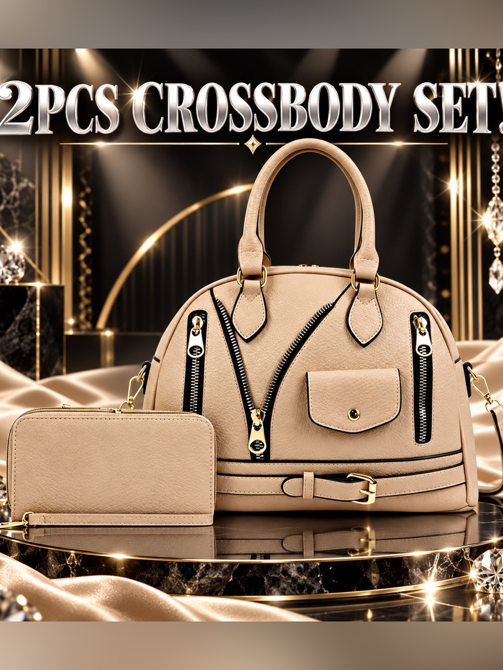 Elegant Beige Women’s Dome Handbag & Wallet Set